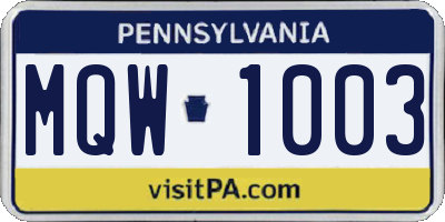 PA license plate MQW1003