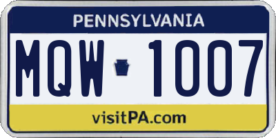 PA license plate MQW1007