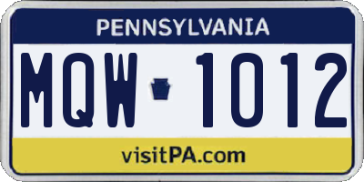 PA license plate MQW1012