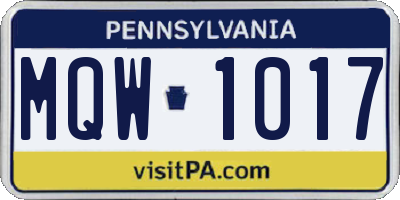 PA license plate MQW1017