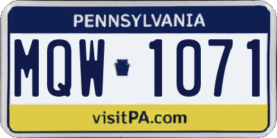 PA license plate MQW1071