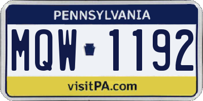 PA license plate MQW1192