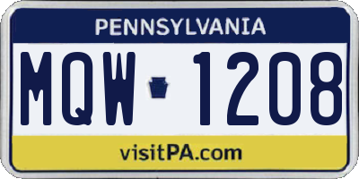 PA license plate MQW1208