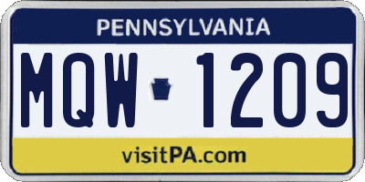 PA license plate MQW1209