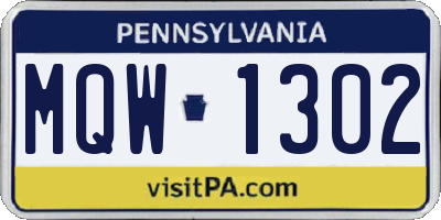 PA license plate MQW1302