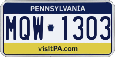 PA license plate MQW1303