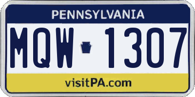 PA license plate MQW1307