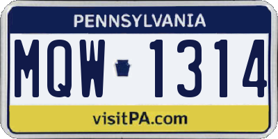 PA license plate MQW1314