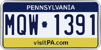 PA license plate MQW1391