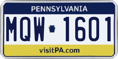 PA license plate MQW1601