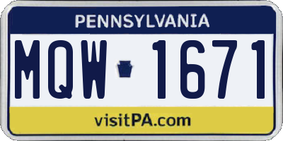 PA license plate MQW1671