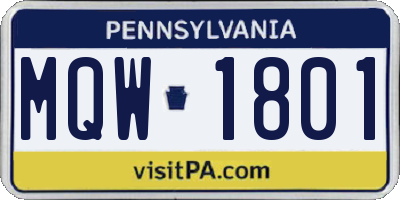PA license plate MQW1801