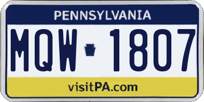 PA license plate MQW1807