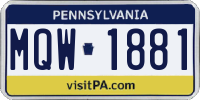 PA license plate MQW1881