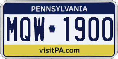 PA license plate MQW1900
