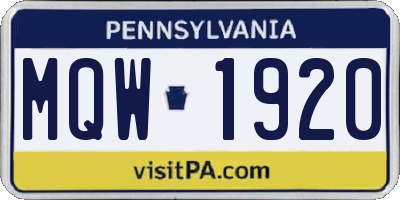 PA license plate MQW1920