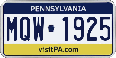 PA license plate MQW1925