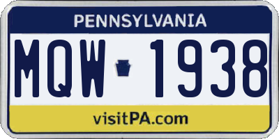 PA license plate MQW1938