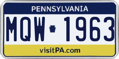 PA license plate MQW1963