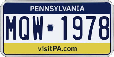 PA license plate MQW1978