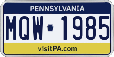 PA license plate MQW1985