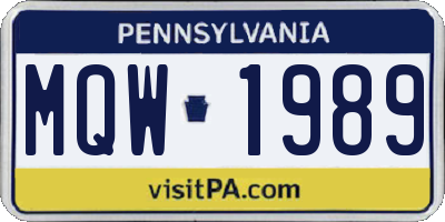 PA license plate MQW1989