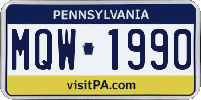 PA license plate MQW1990