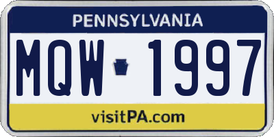 PA license plate MQW1997