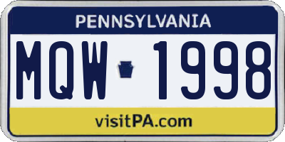 PA license plate MQW1998