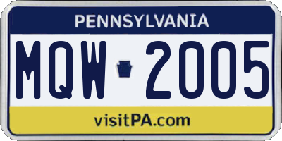 PA license plate MQW2005