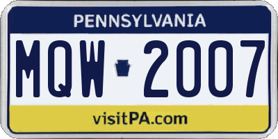 PA license plate MQW2007