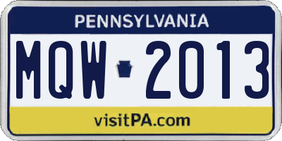PA license plate MQW2013