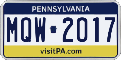 PA license plate MQW2017
