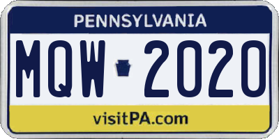 PA license plate MQW2020