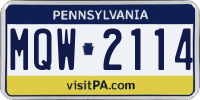 PA license plate MQW2114