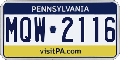 PA license plate MQW2116