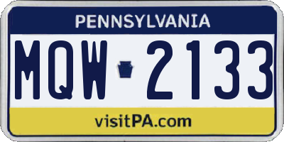 PA license plate MQW2133