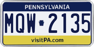 PA license plate MQW2135