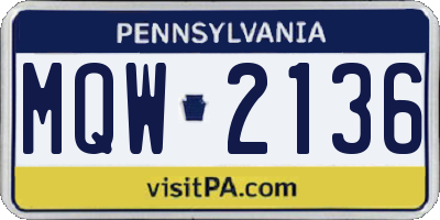 PA license plate MQW2136