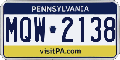 PA license plate MQW2138