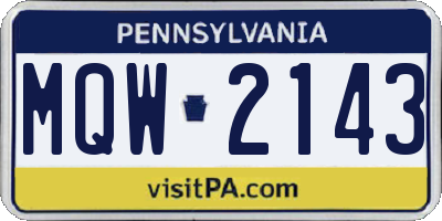 PA license plate MQW2143