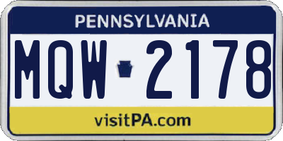 PA license plate MQW2178