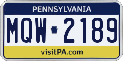 PA license plate MQW2189