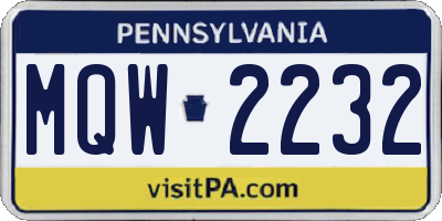 PA license plate MQW2232