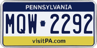PA license plate MQW2292