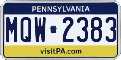 PA license plate MQW2383