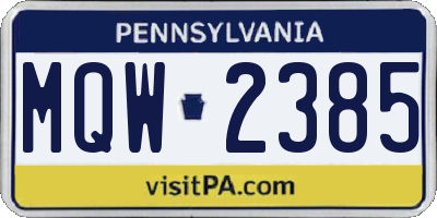 PA license plate MQW2385