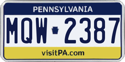 PA license plate MQW2387