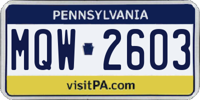 PA license plate MQW2603