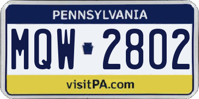 PA license plate MQW2802